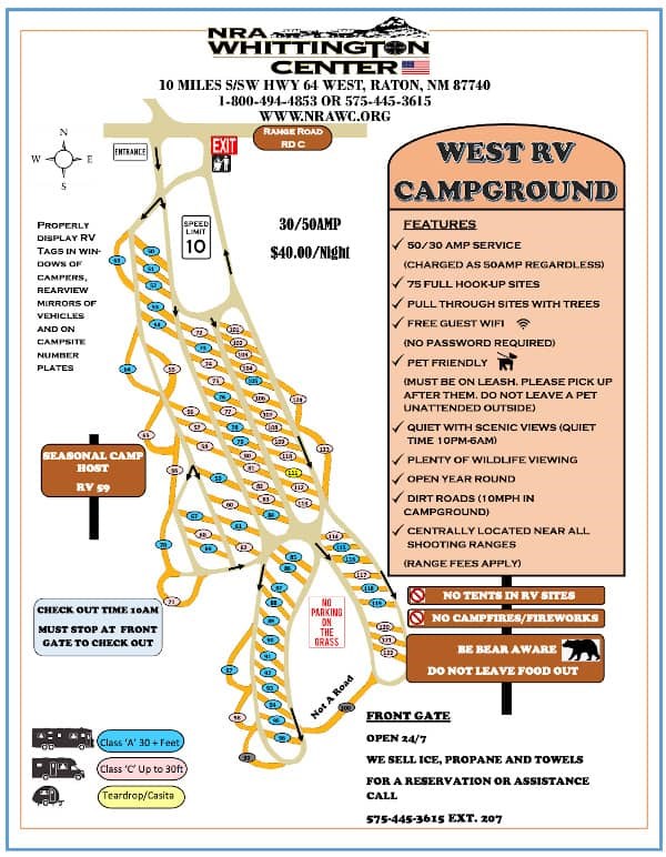 NRA Whittington Center West RV Campground Layout