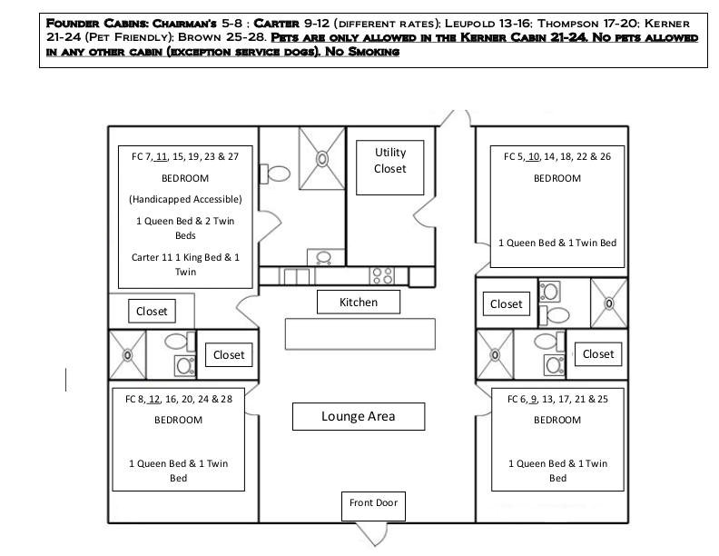 Founder Cabins Floor Plan and Room Layout