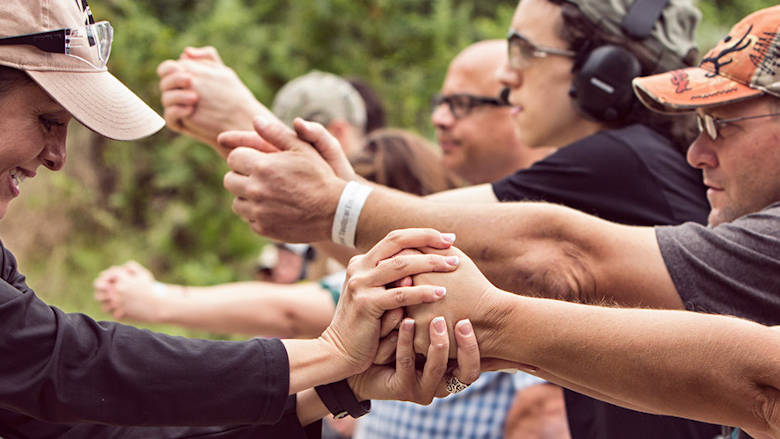 Group of people on a Corporate Team Building experience at the NRA Whittington Center 